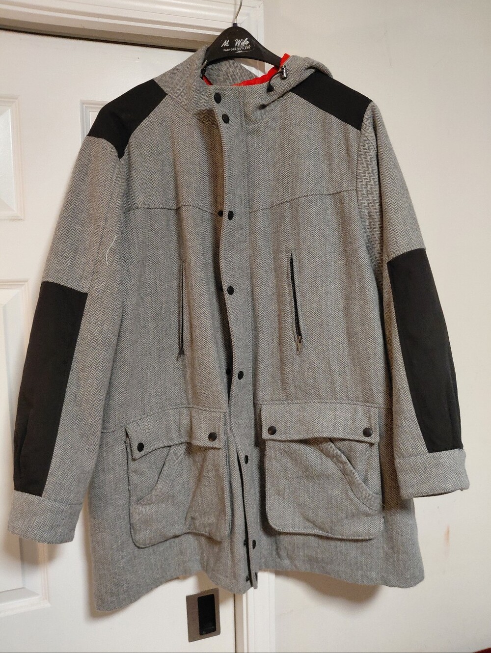 Men's Grey Hooded Parka Jacket with Black Accents